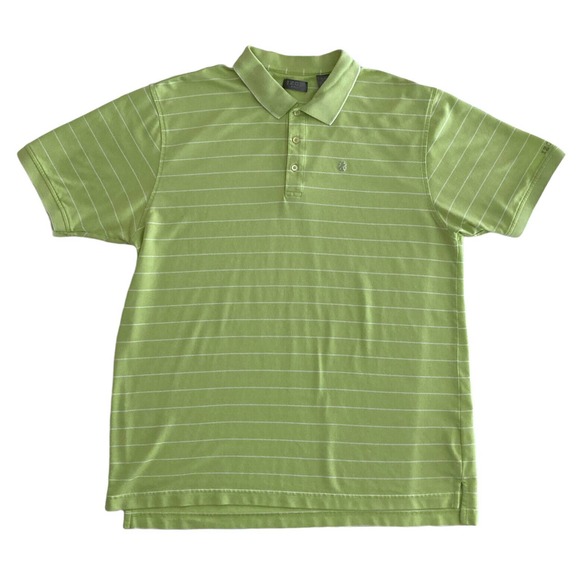 IZOD Mens XL Golf Polo‎ Shirt Green White Striped Athletic Stretch Pima Cotton - Picture 1 of 12